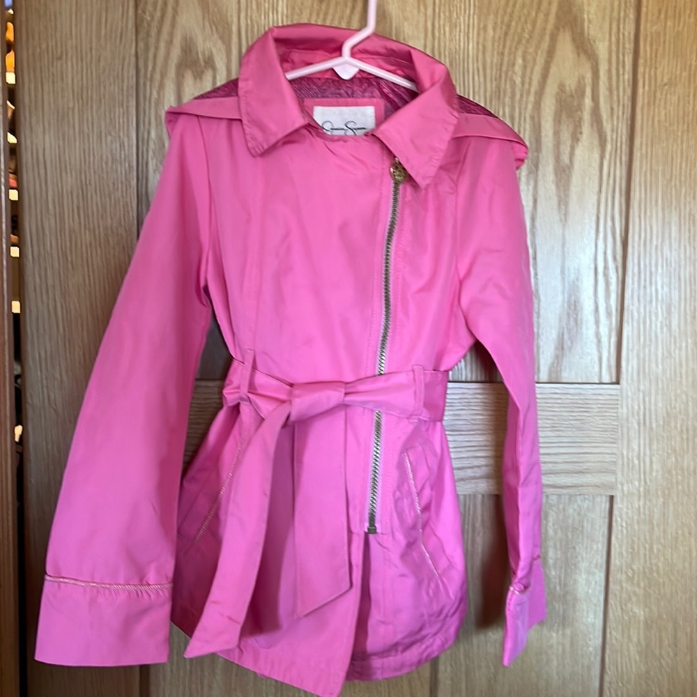 Girls size 7-8 pink belted, hooded Jessica Simpson rain coat